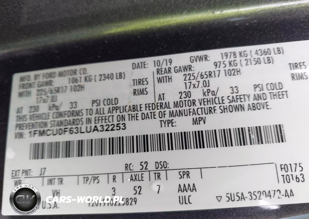 2020 Ford Escape S VIN:1FMCU0F63LUA32253 - 9