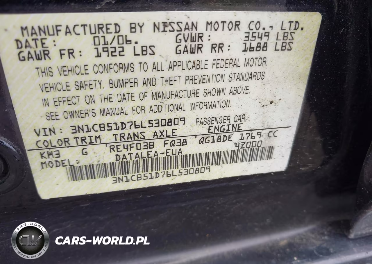 2006 Nissan Sentra 1.8S VIN:3N1CB51D76L530809 - 9