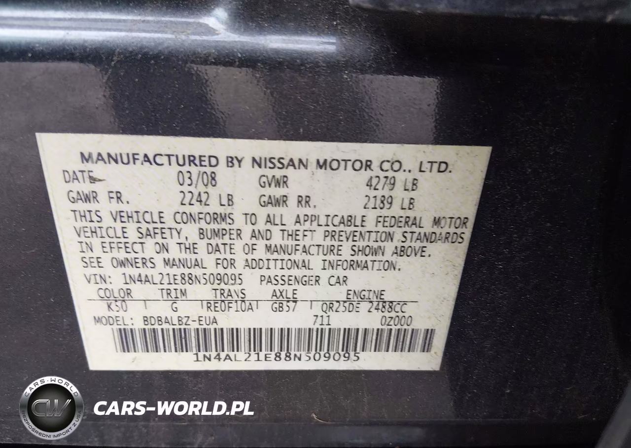 2008 Nissan Altima 2.5 S VIN:1N4AL21E88N509095 - 9