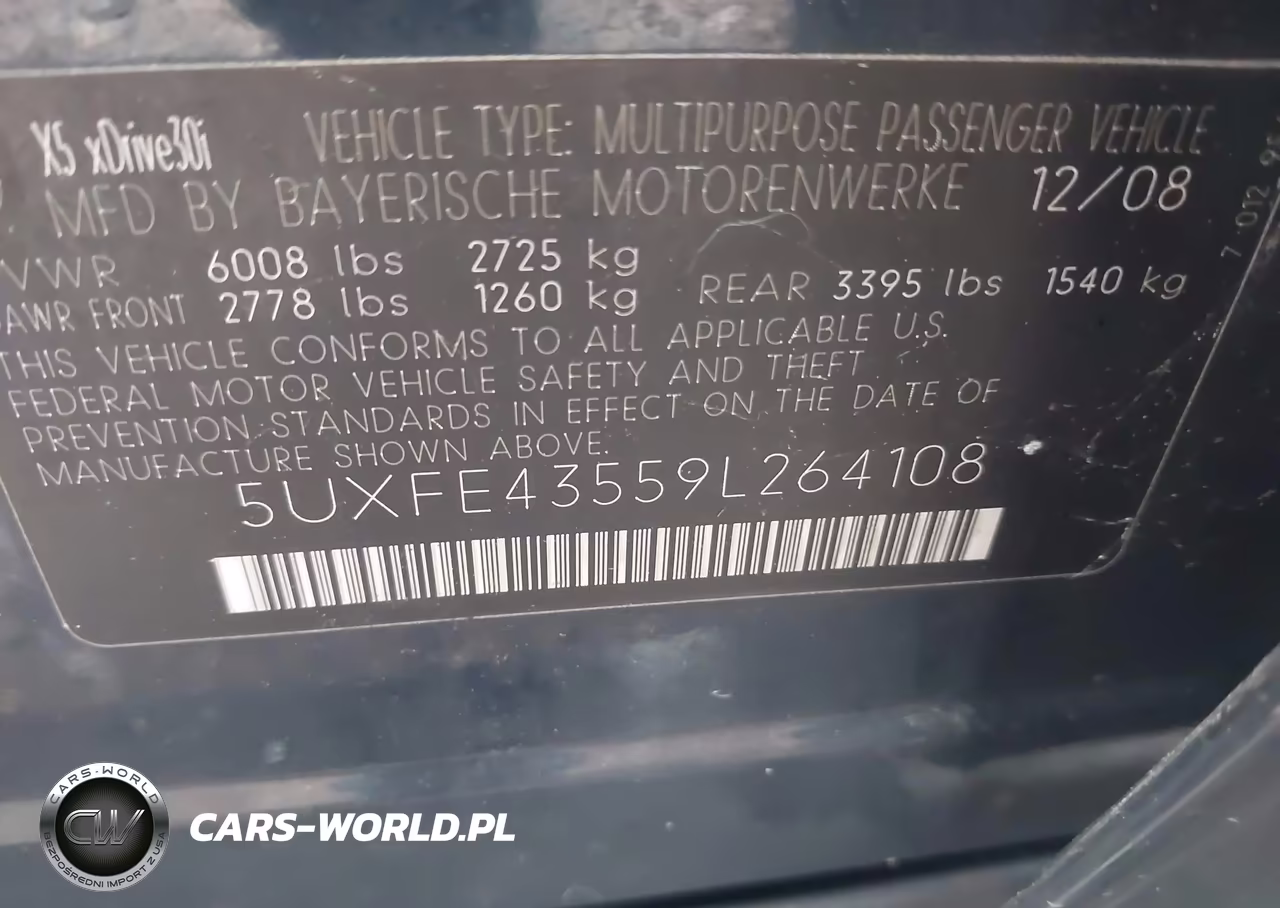 2009 BMW X5 xDrive30I VIN:5UXFE43559L264108 - 9