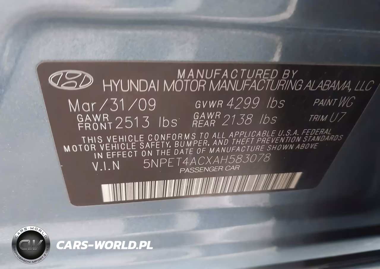 2010 Hyundai Sonata Gls VIN:5NPET4ACXAH583078 - 9