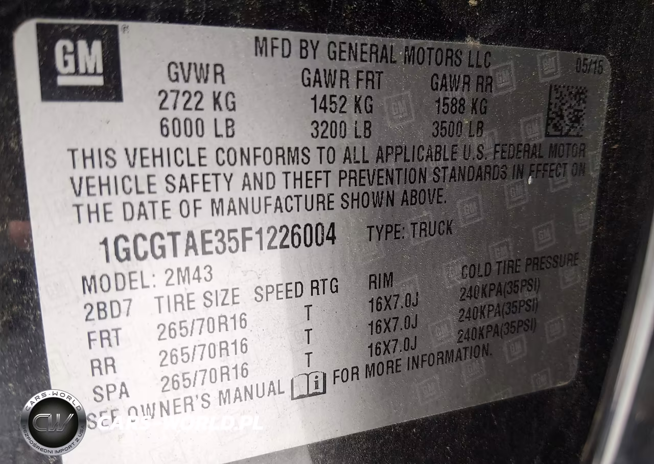 2015 Chevrolet Colorado Wt VIN:1GCGTAE35F1226004 - 9