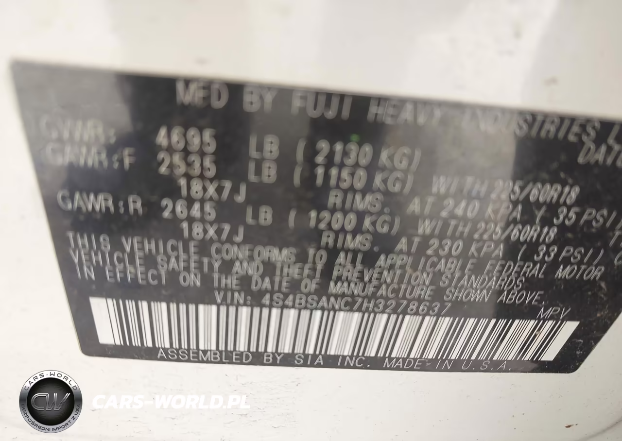 2017 Subaru Outback 2.5I Limited VIN:4S4BSANC7H3278637 - 9