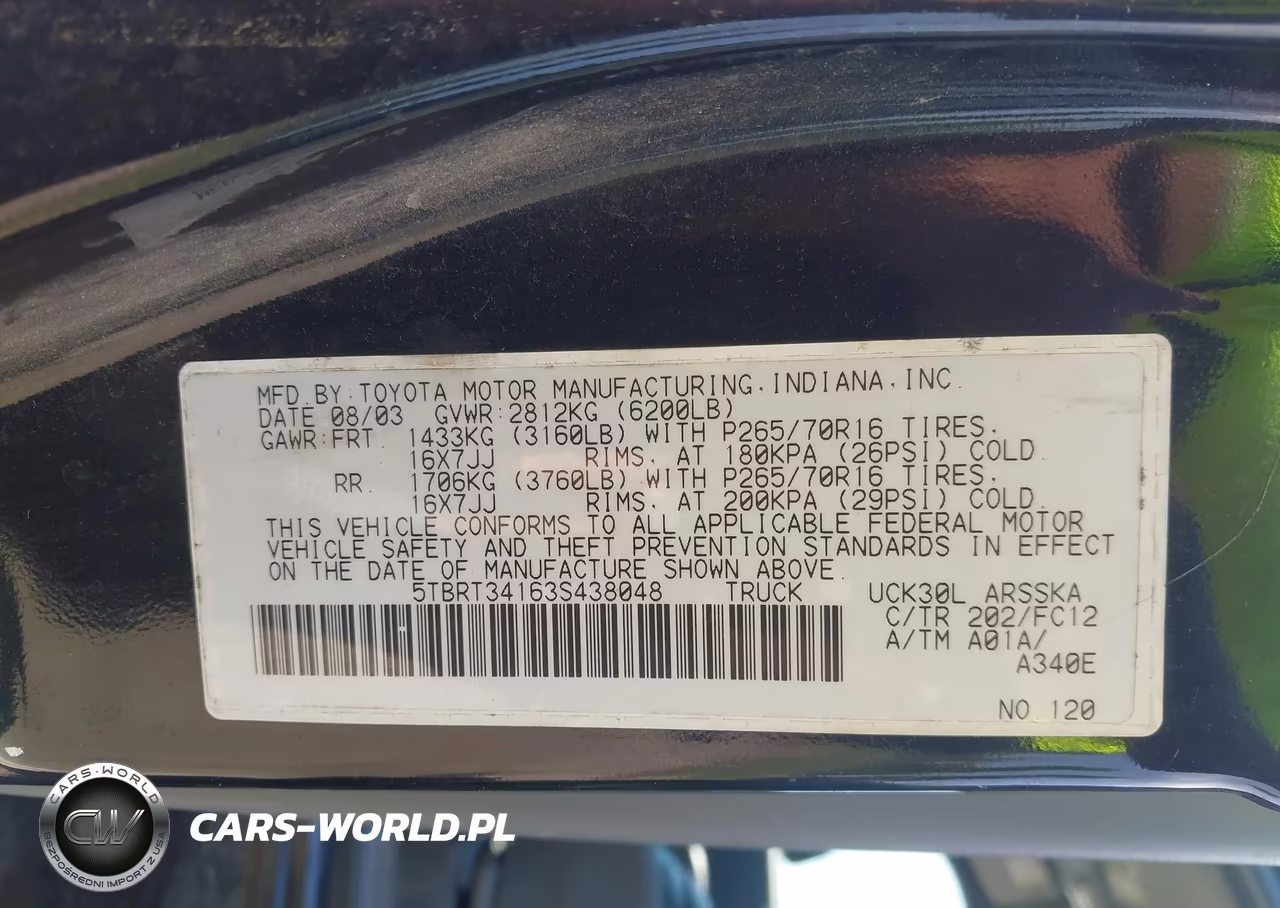 2003 Toyota Tundra Sr5 V8 VIN:5TBRT34163S438048 - 9