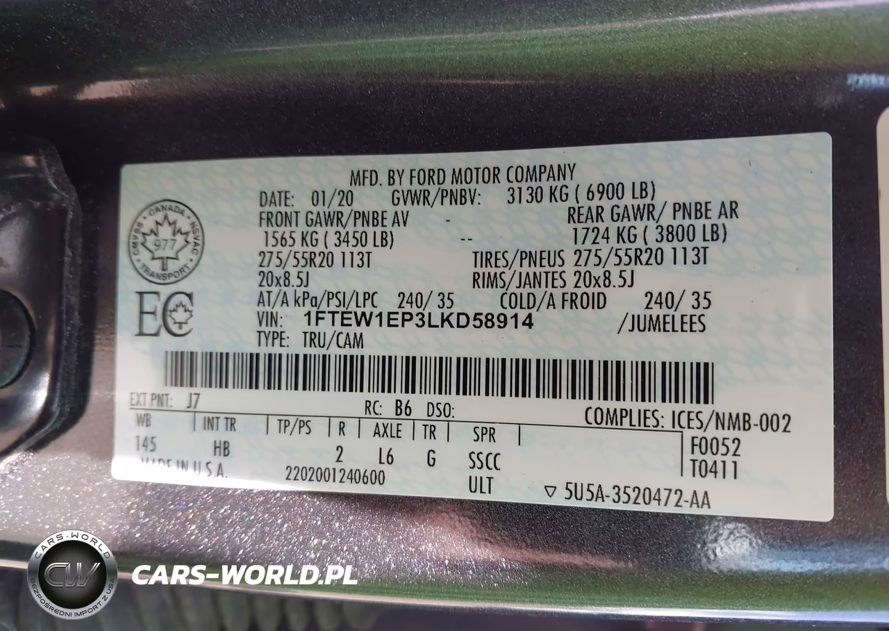 2020 Ford F-150 Lariat VIN:1FTEW1EP3LKD58914 - 9