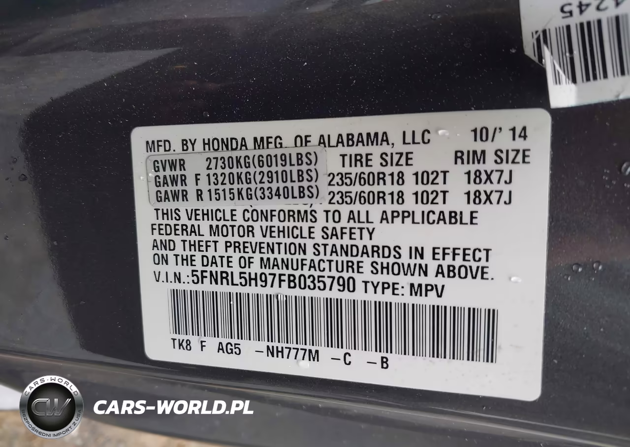 2015 Honda Odyssey Touring-Touring Elite VIN:5FNRL5H97FB035790 - 9