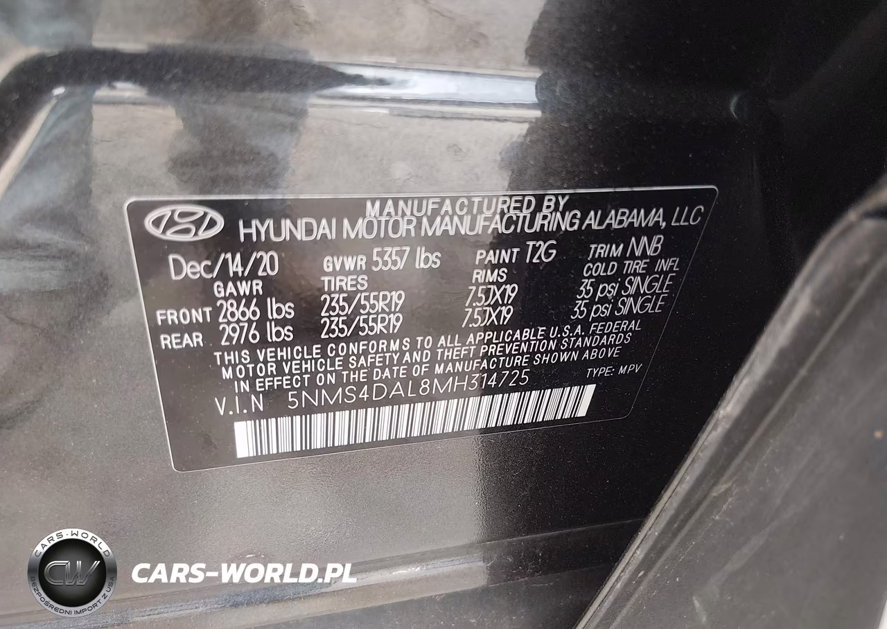 2021 Hyundai Santa Fe Limited VIN:5NMS4DAL8MH314725 - 9