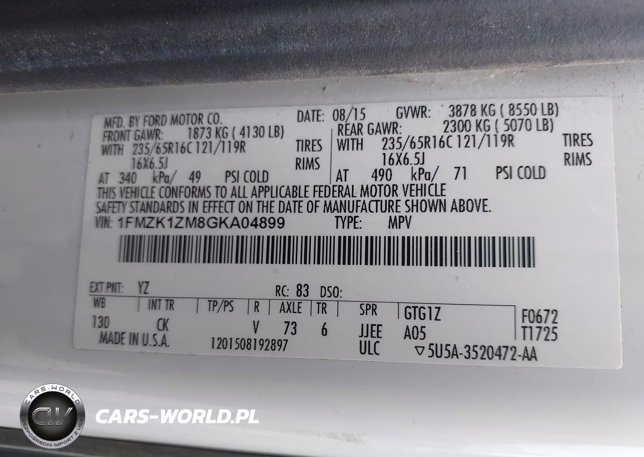 2016 Ford Transit-150 Xlt VIN:1FMZK1ZM8GKA04899 - 9