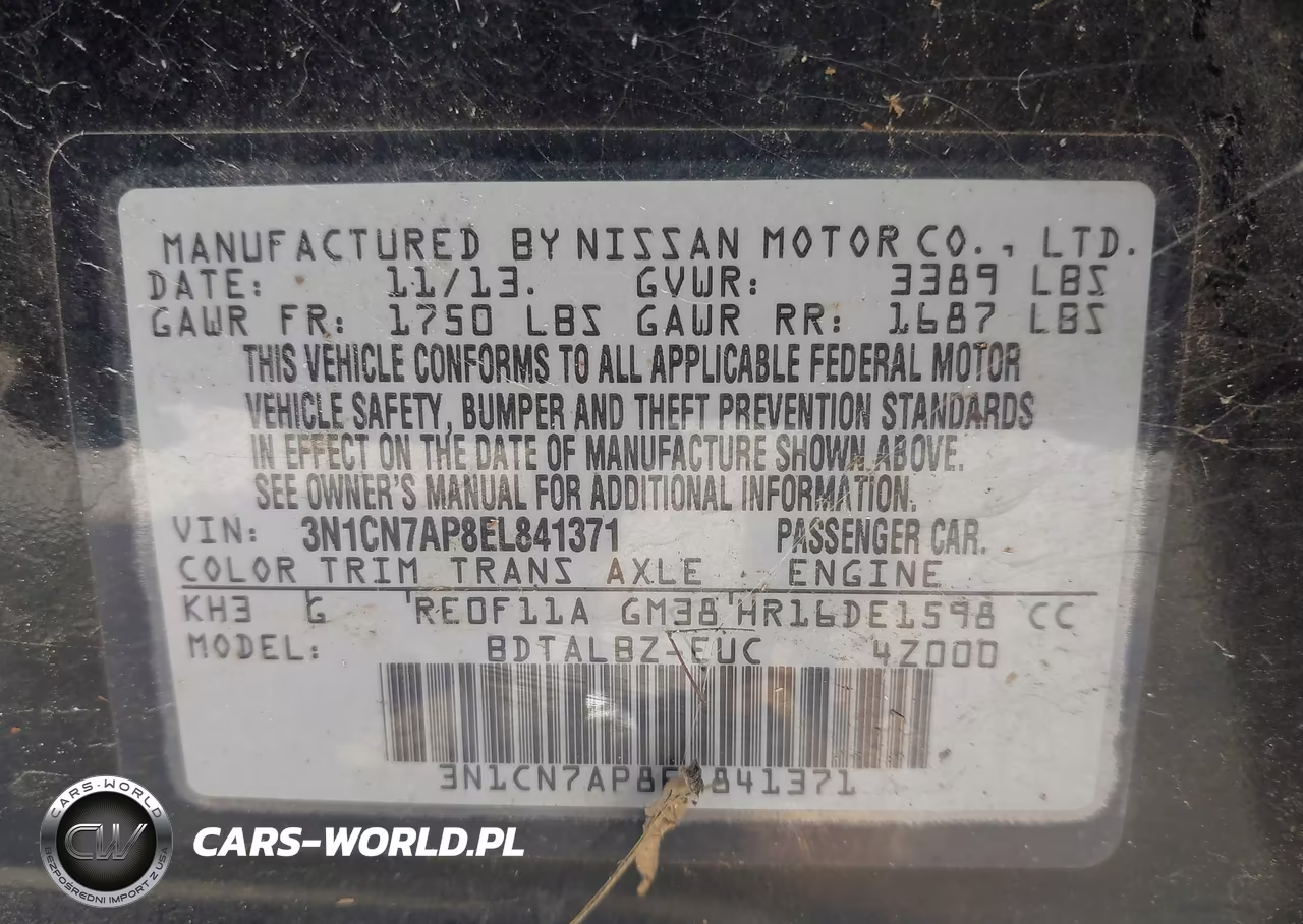 2014 Nissan Versa 1.6 Sv VIN:3N1CN7AP8EL841371 - 9
