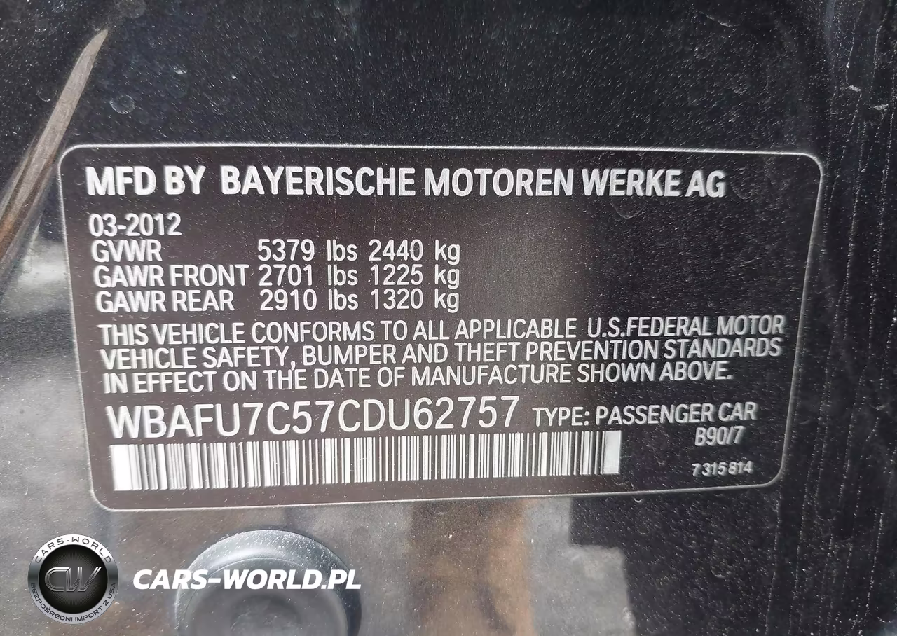 2012 BMW 535I xDrive VIN:WBAFU7C57CDU62757 - 9