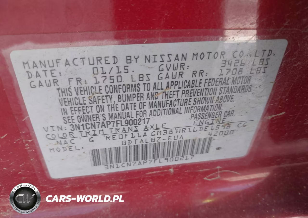 2015 Nissan Versa 1.6 S-1.6 S+-1.6 Sl-1.6 Sv VIN:3N1CN7AP7FL900217 - 9