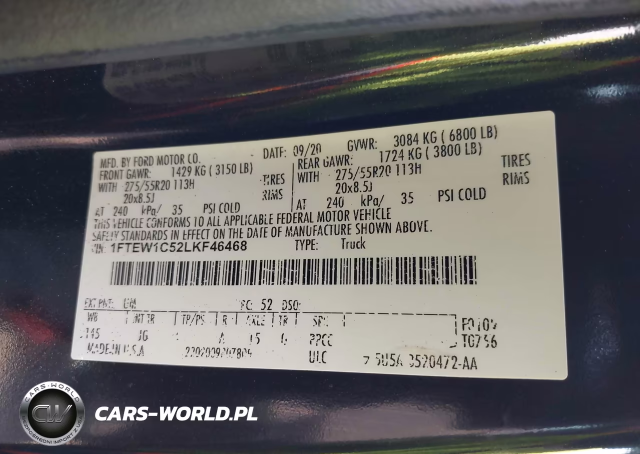 2020 Ford F-150 Xl VIN:1FTEW1C52LKF46468 - 9