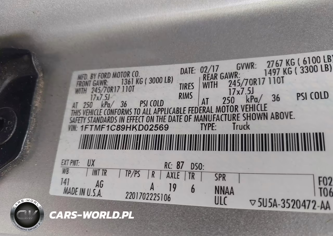 2017 Ford F-150 Xl VIN:1FTMF1C89HKD02569 - 9