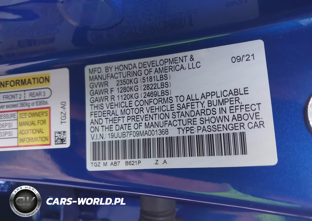 2021 Acura Tlx Type S VIN:19UUB7F09MA001368 - 9