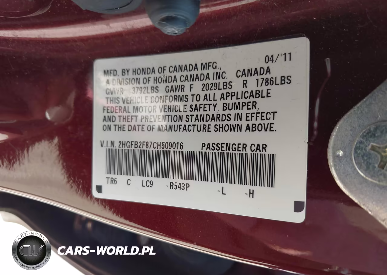 2012 Honda Civic Ex VIN:2HGFB2F87CH509016 - 9