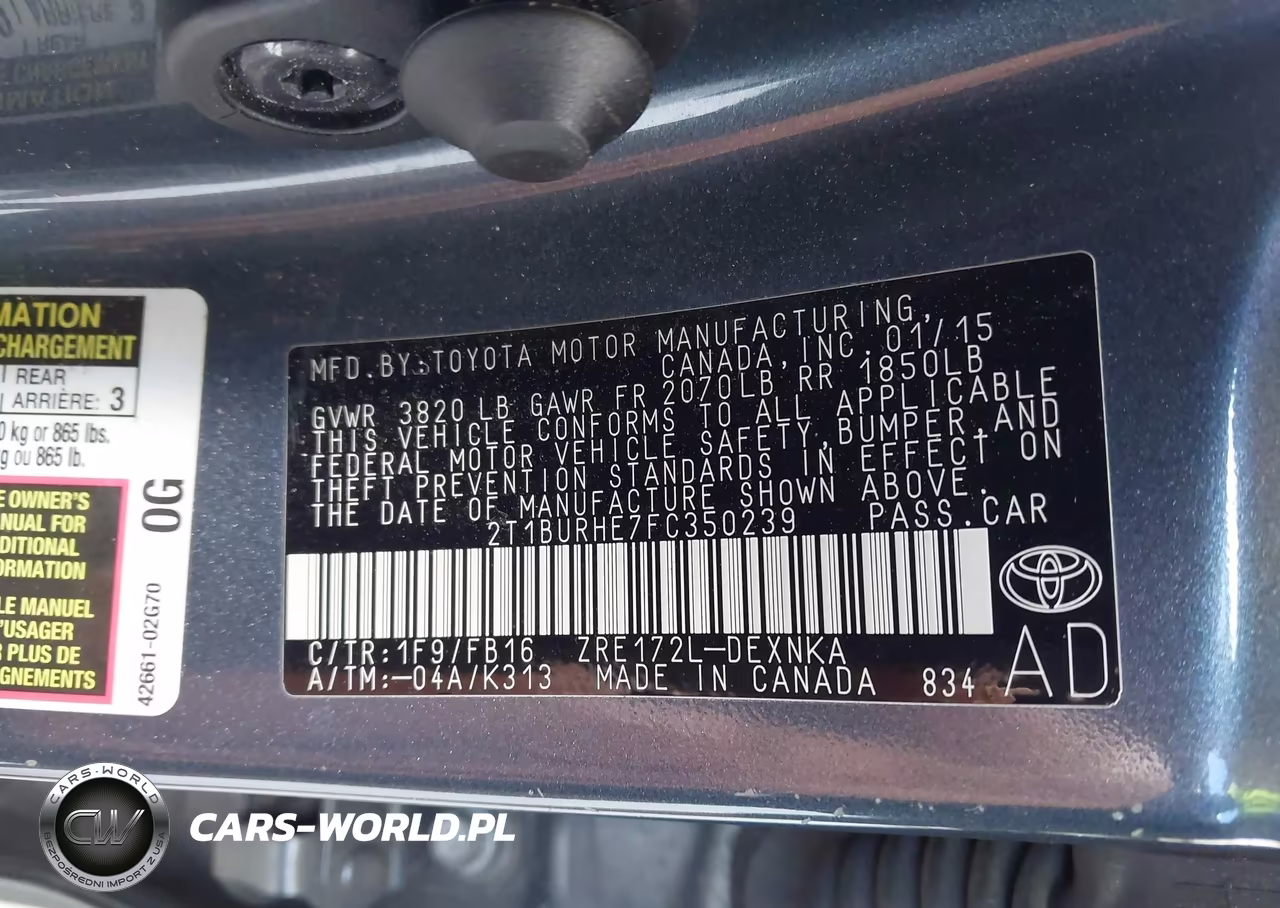 2015 Toyota Corolla Le VIN:2T1BURHE7FC350239 - 9