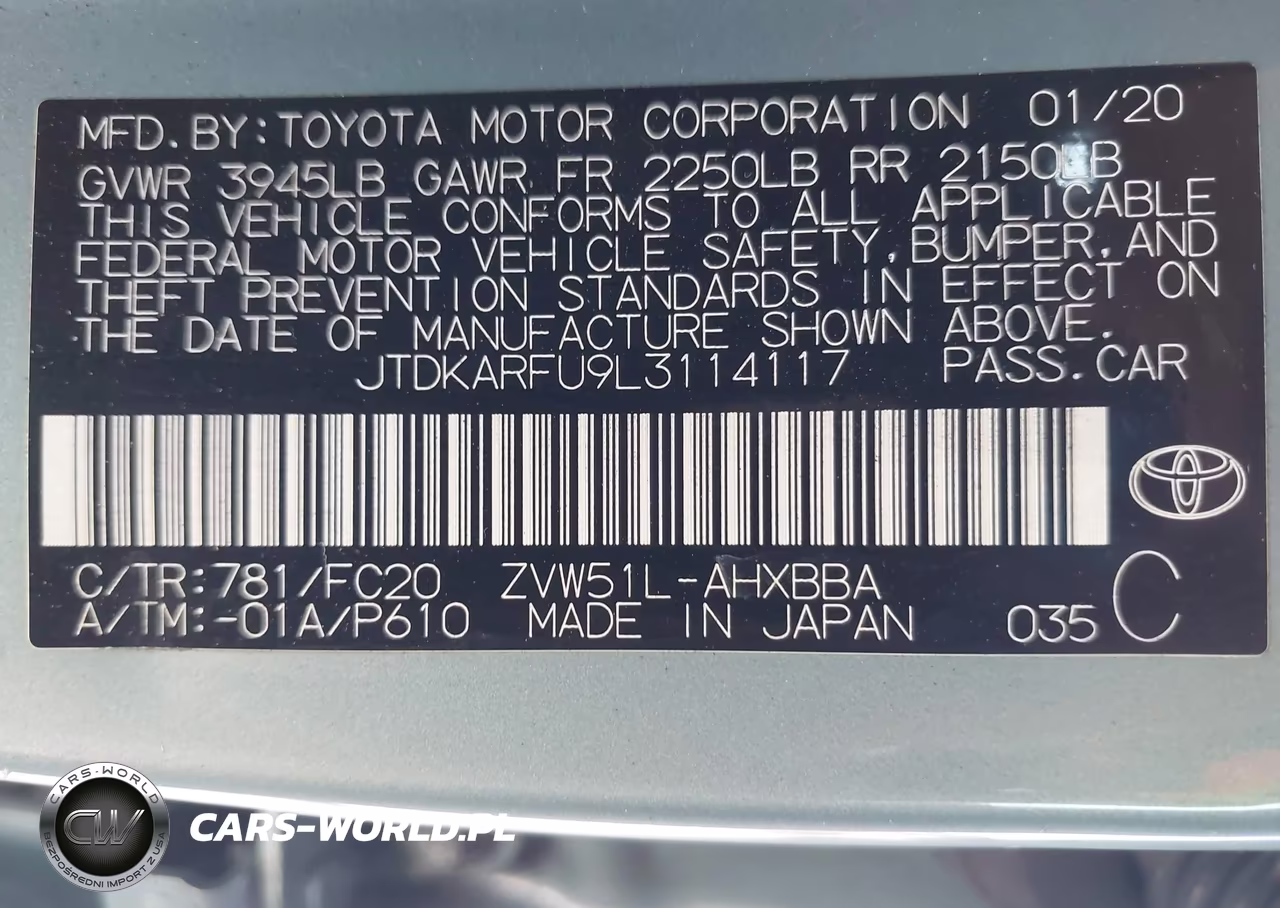 2020 Toyota Prius L Eco VIN:JTDKARFU9L3114117 - 9