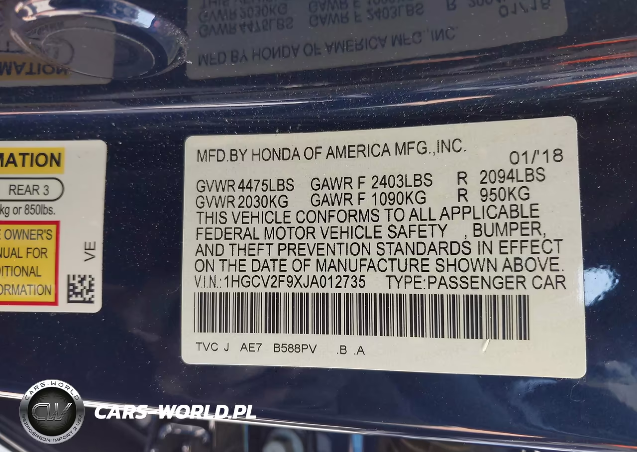 2018 Honda Accord Touring 2.0T VIN:1HGCV2F9XJA012735 - 9