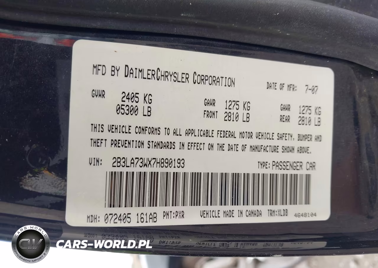 2007 Dodge Charger Srt8 VIN:2B3LA73WX7H890193 - 9