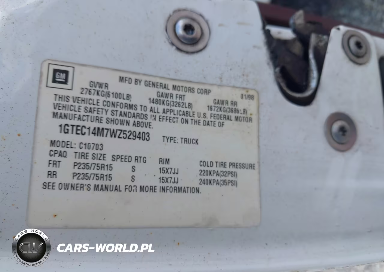 1998 GMC Sierra 1500 Sl Wideside VIN:1GTEC14M7WZ529403 - 9