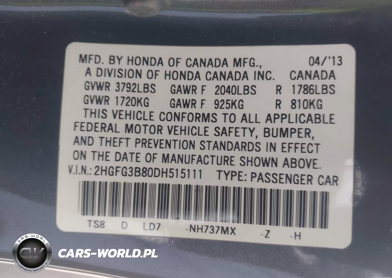 2013 Honda Civic Ex VIN:2HGFG3B80DH515111 - 9