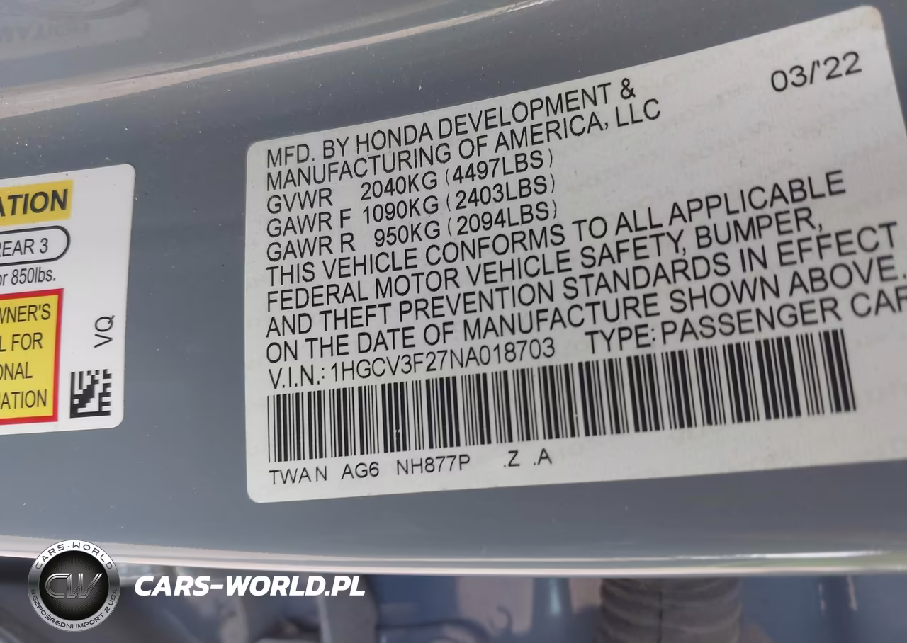 2022 Honda Accord Hybrid Sport VIN:1HGCV3F27NA018703 - 9