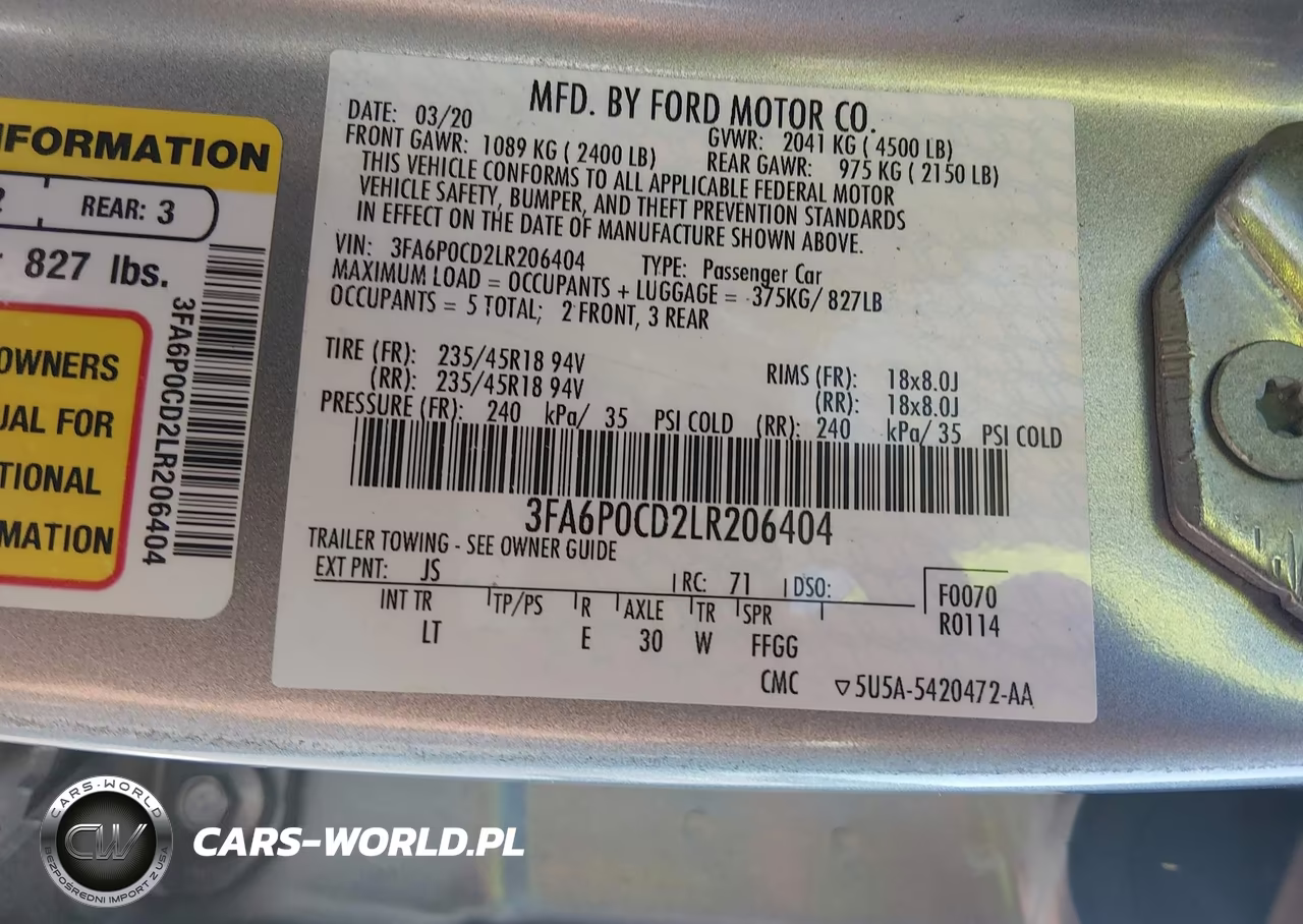 2020 Ford Fusion Sel VIN:3FA6P0CD2LR206404 - 9