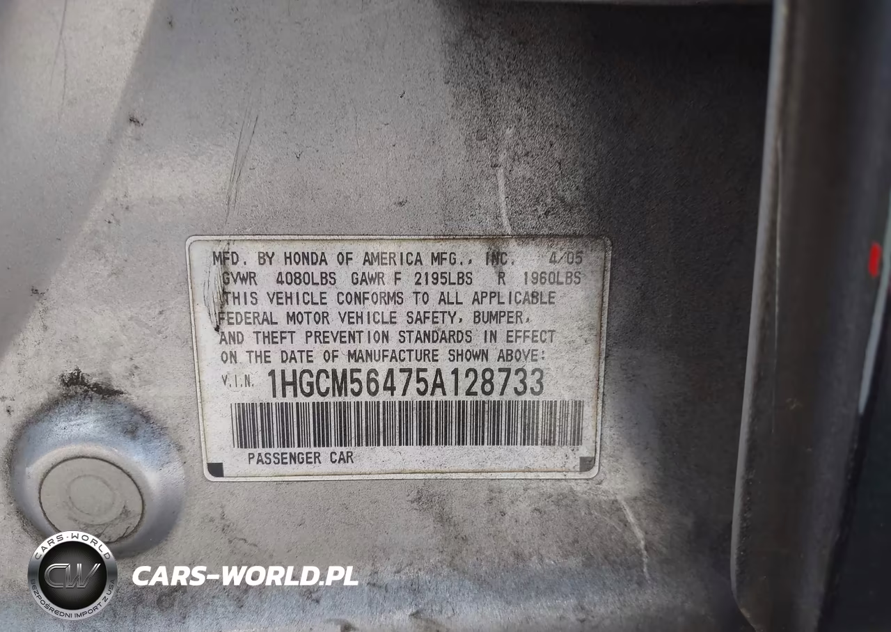2005 Honda Accord 2.4 Lx VIN:1HGCM56475A128733 - 9