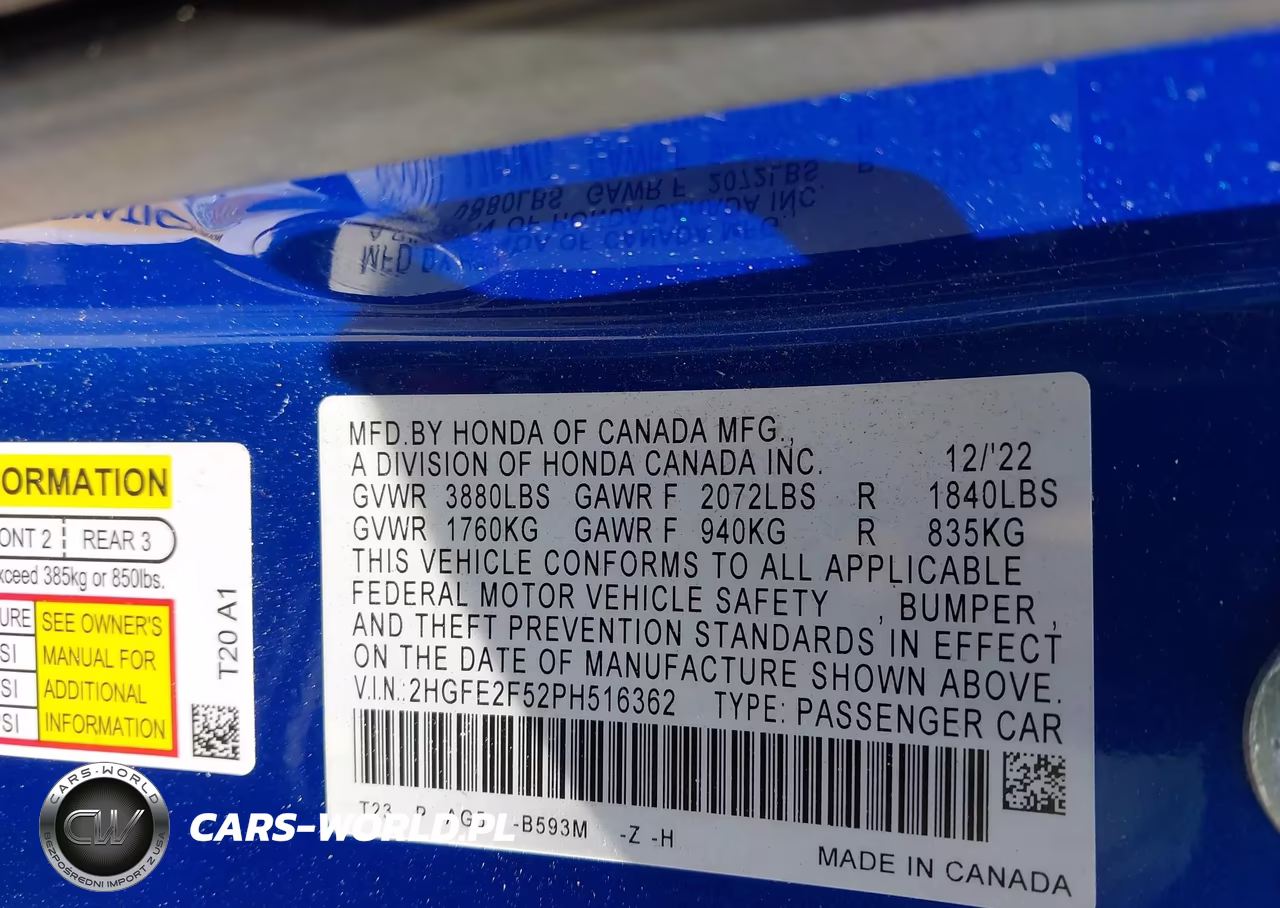 2023 Honda Civic Sport VIN:2HGFE2F52PH516362 - 9