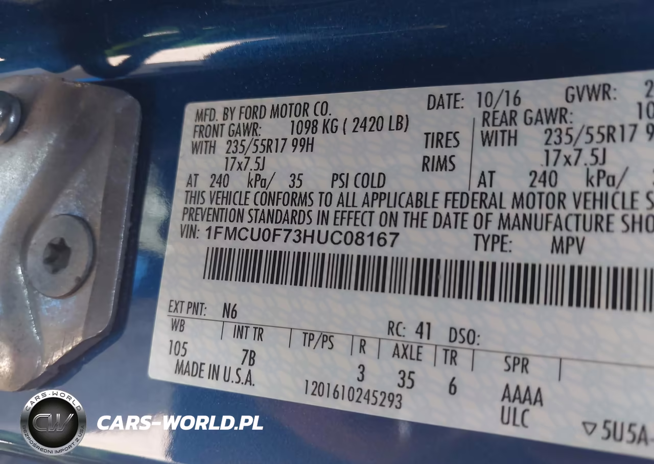 2017 Ford Escape S VIN:1FMCU0F73HUC08167 - 9