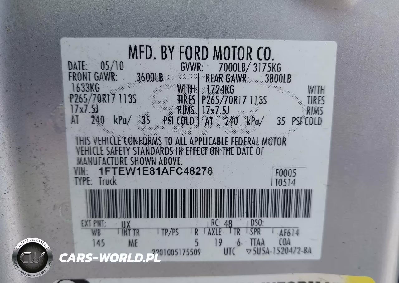 2010 Ford F-150 Xl-Xlt VIN:1FTEW1E81AFC48278 - 9