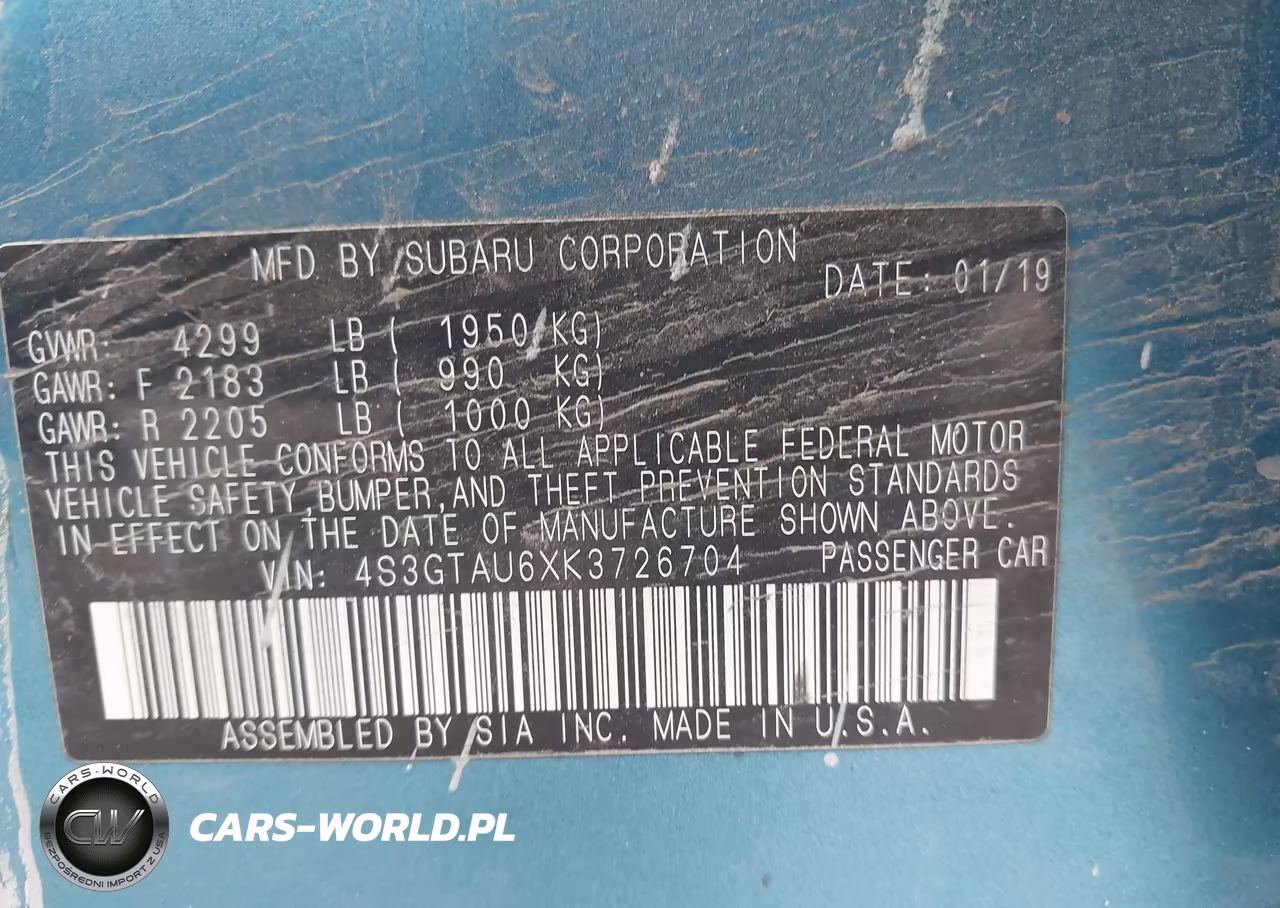 2019 Subaru Impreza 2.0I Limited VIN:4S3GTAU6XK3726704 - 9