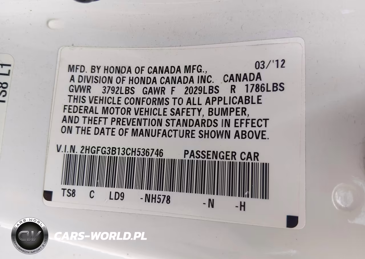 2012 Honda Civic Ex-L VIN:2HGFG3B13CH536746 - 9
