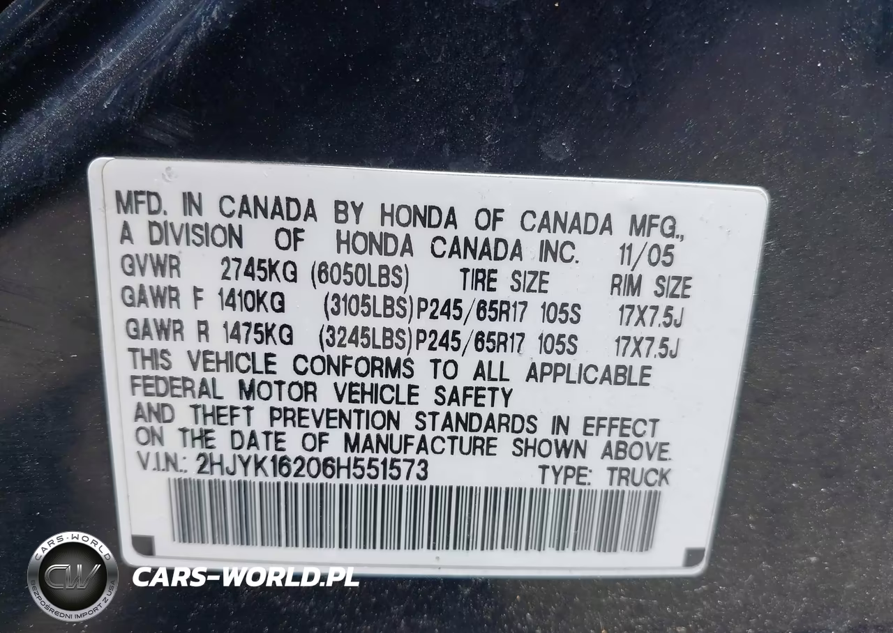 2006 Honda Ridgeline Rt VIN:2HJYK16206H551573 - 9