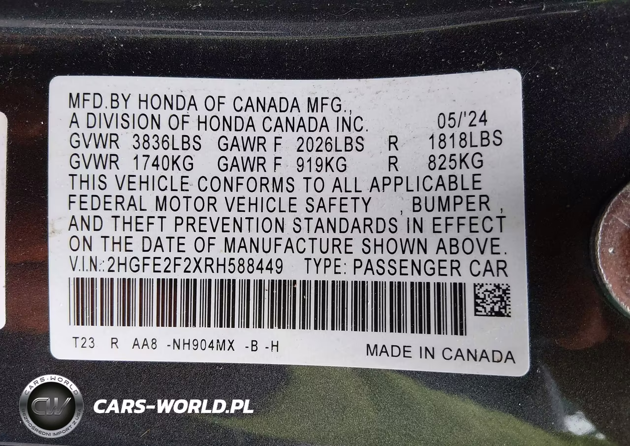 2024 Honda Civic Lx VIN:2HGFE2F2XRH588449 - 9