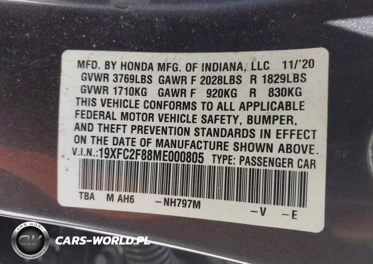 2021 Honda Civic Sport VIN:19XFC2F88ME000805 - 9