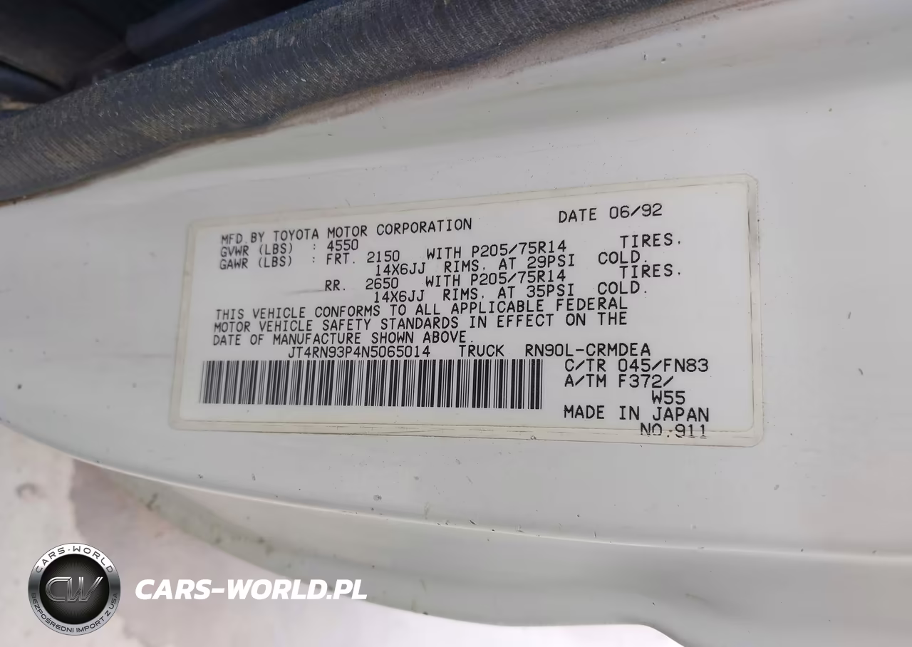 1992 Toyota Pickup 1-2 Ton Ex Lng Whlbse Dlx VIN:JT4RN93P4N5065014 - 9