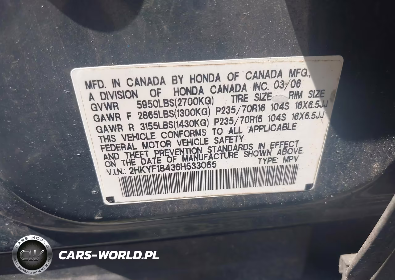 2006 Honda Pilot Ex VIN:2HKYF18436H533065 - 9