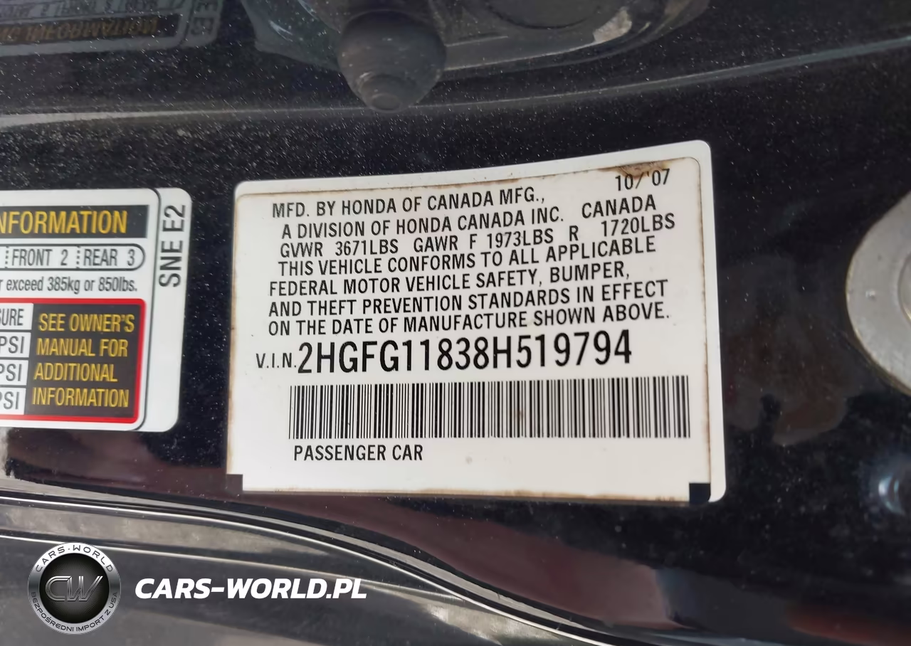2008 Honda Civic Ex VIN:2HGFG11838H519794 - 9