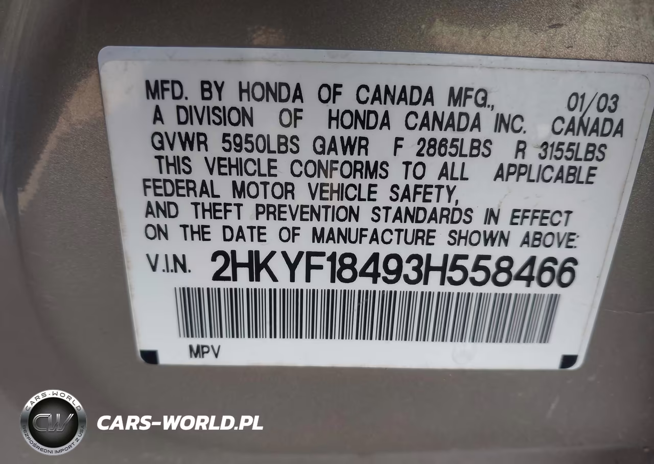 2003 Honda Pilot Ex VIN:2HKYF18493H558466 - 9