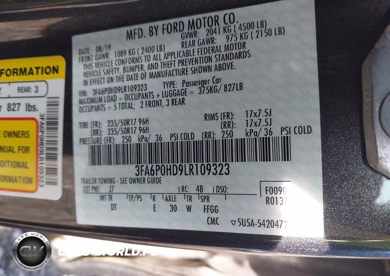 2020 Ford Fusion Se VIN:3FA6P0HD9LR109323 - 9