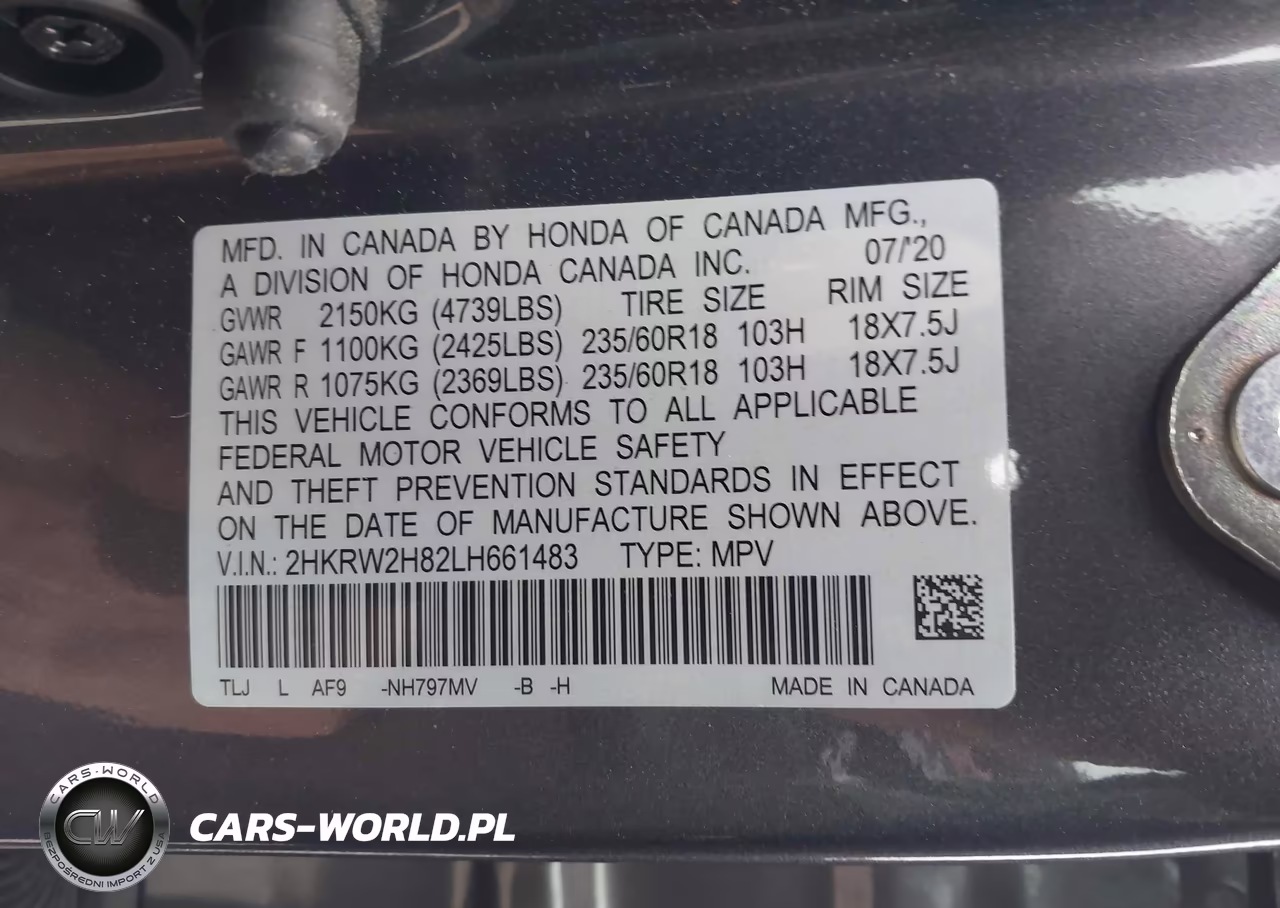 2020 Honda Cr-V Awd Ex-L VIN:2HKRW2H82LH661483 - 9
