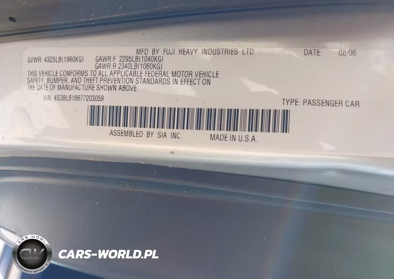 2007 Subaru Legacy 2.5I VIN:4S3BL616677203059 - 9