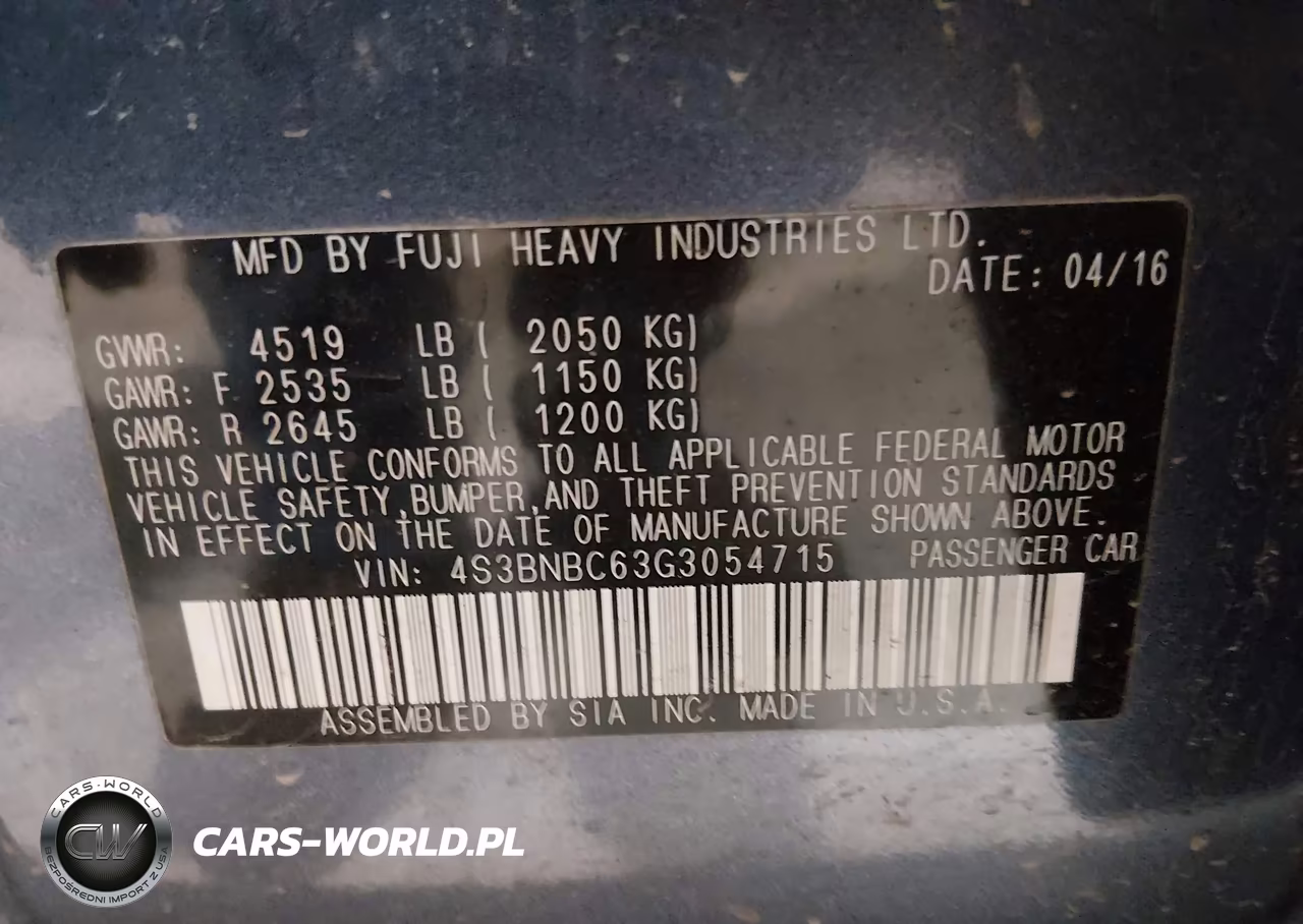 2016 Subaru Legacy 2.5I Premium VIN:4S3BNBC63G3054715 - 9