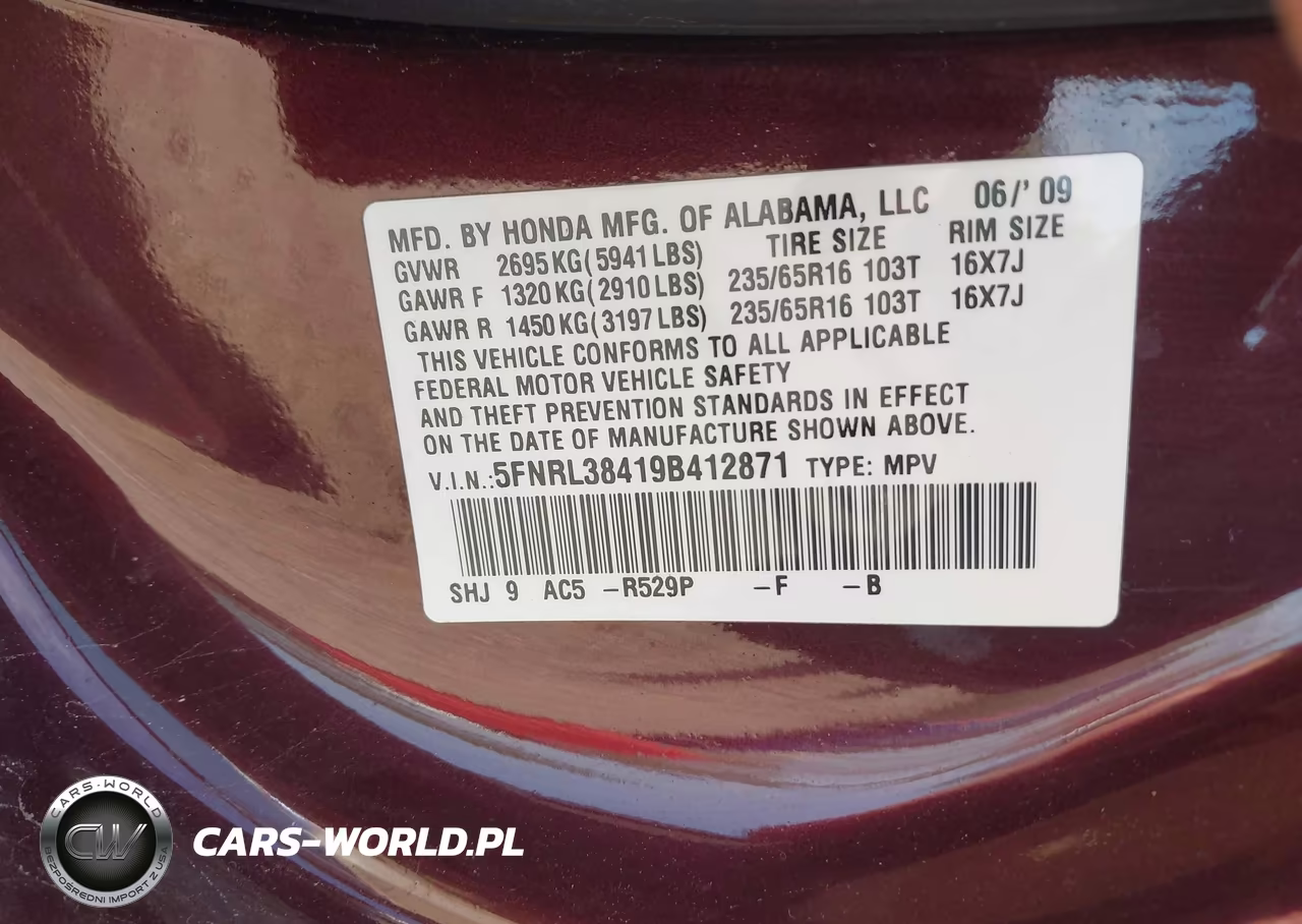 2009 Honda Odyssey Ex VIN:5FNRL38419B412871 - 9