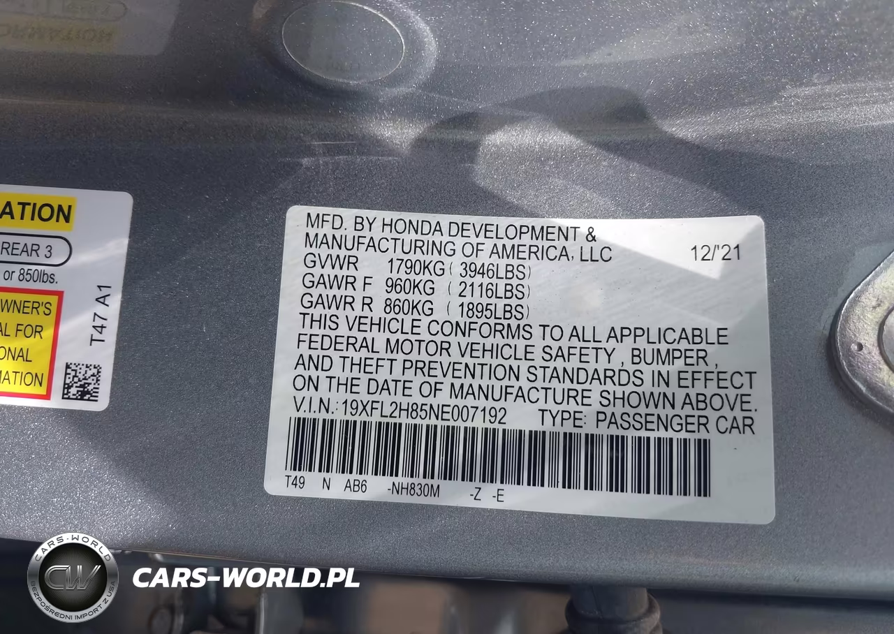 2022 Honda Civic Sport VIN:19XFL2H85NE007192 - 9