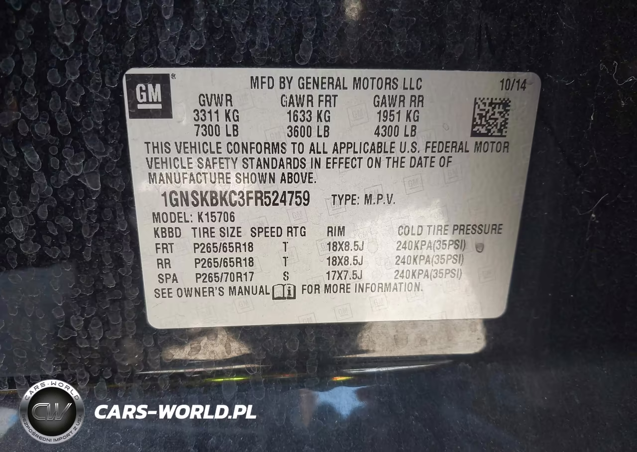2015 Chevrolet Tahoe Lt VIN:1GNSKBKC3FR524759 - 9