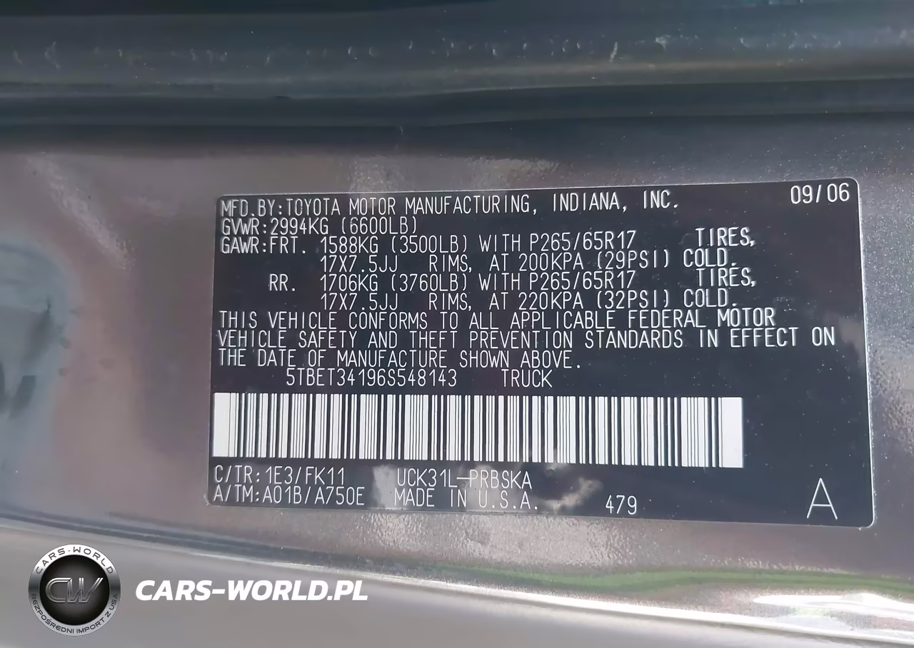 2006 Toyota Tundra Sr5 V8 VIN:5TBET34196S548143 - 9