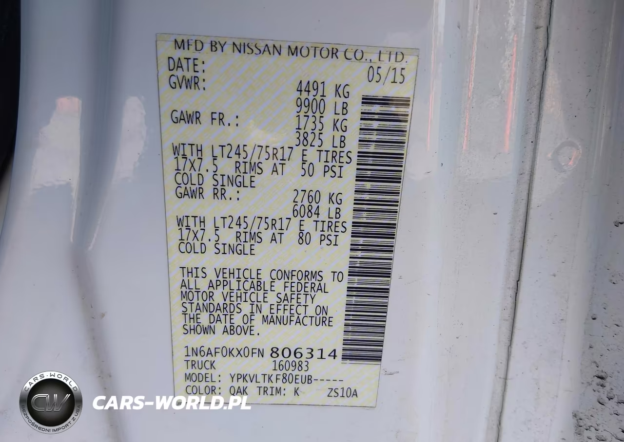 2015 Nissan Nv Cargo Nv3500 Hd Sv V8 VIN:1N6AF0KX0FN806314 - 9