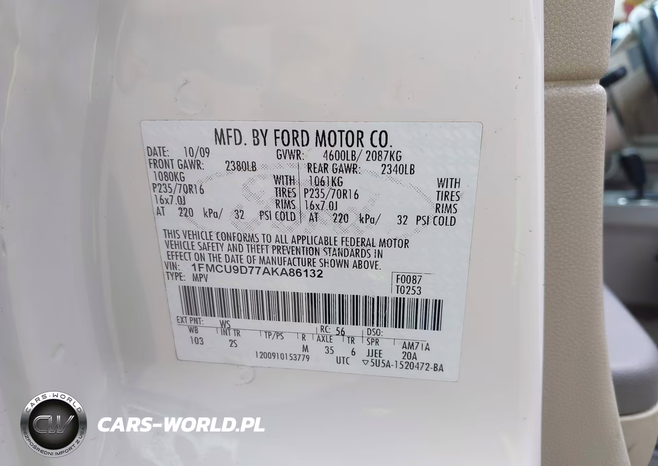 2010 Ford Escape Xlt VIN:1FMCU9D77AKA86132 - 9